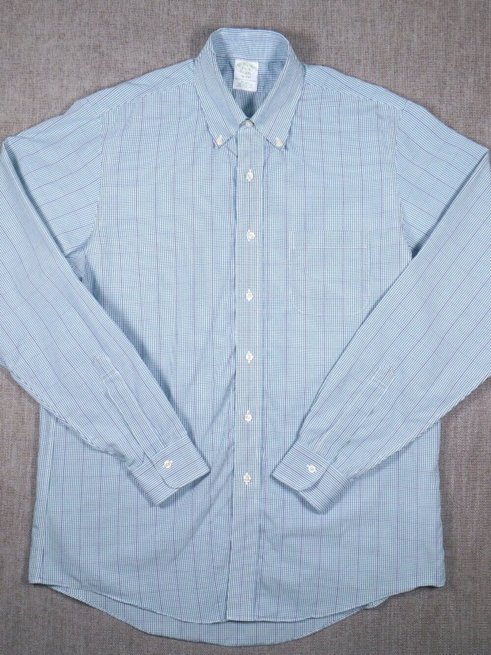 Brooks Brothers Milano Mens Blue Check Slim Fit Non Iron Dress Shirt 16.5x36